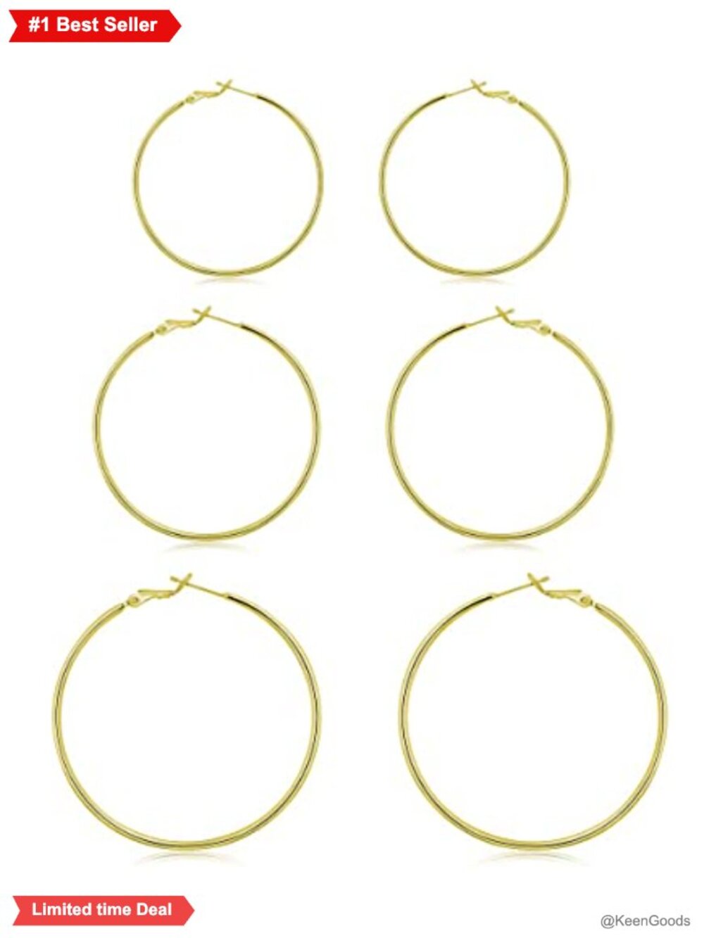 Sterling Silver 14K Gold Plated Large Hoop Earrings Set 3 Pairs